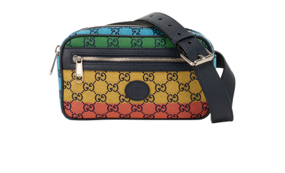 GG Belt Bag, &pound;450, Handbags, Green/Navy/Yellow, Canvas, Front view